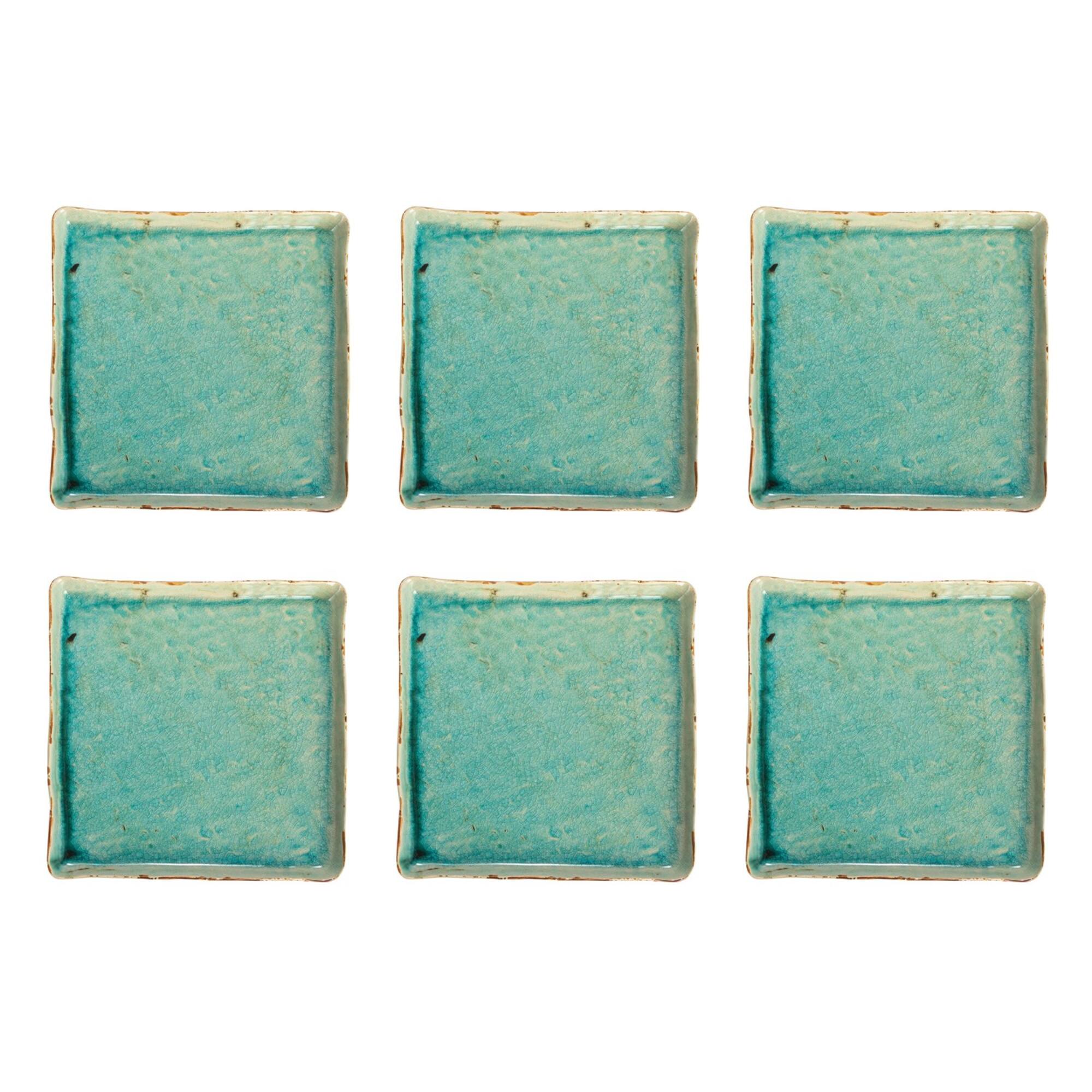 Hello Honey® 11" Square Aqua Reactive Crackle Glaze Stoneware Serving Trays, 6ct.
